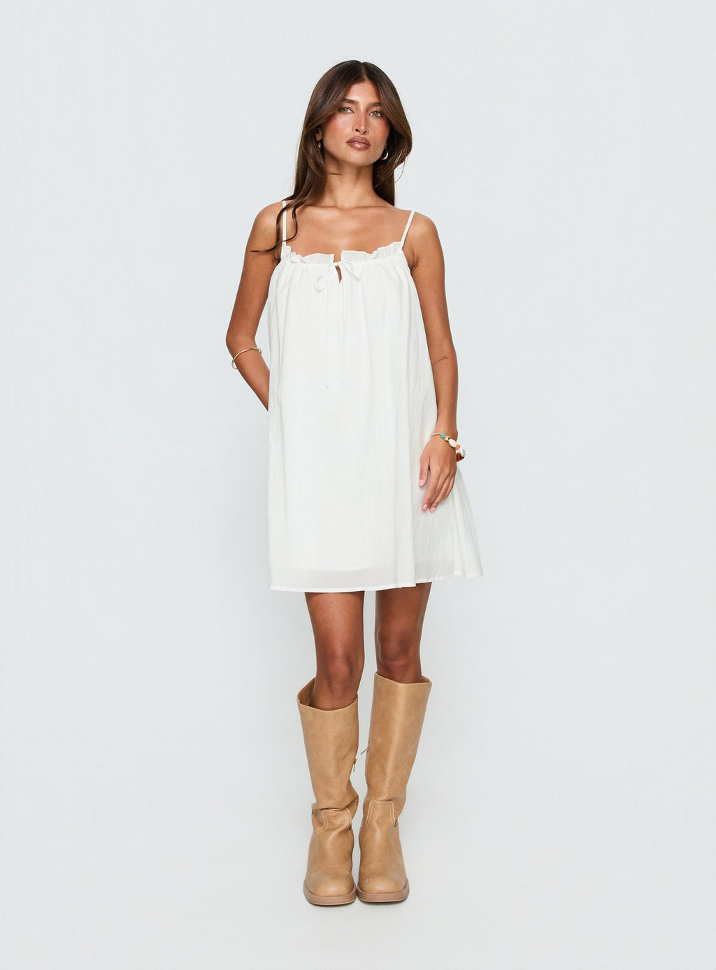 Women's Kind Of Wonderful Tie Detail Baby Doll Mini Dress White — Dress