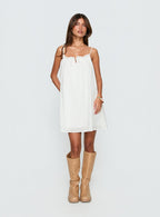 Women's Kind Of Wonderful Tie Detail Baby Doll Mini Dress White — Dress