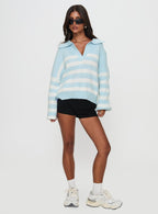 Women's Carolena Long Sleeve Collared Knit Sweater Blue / White Stripe