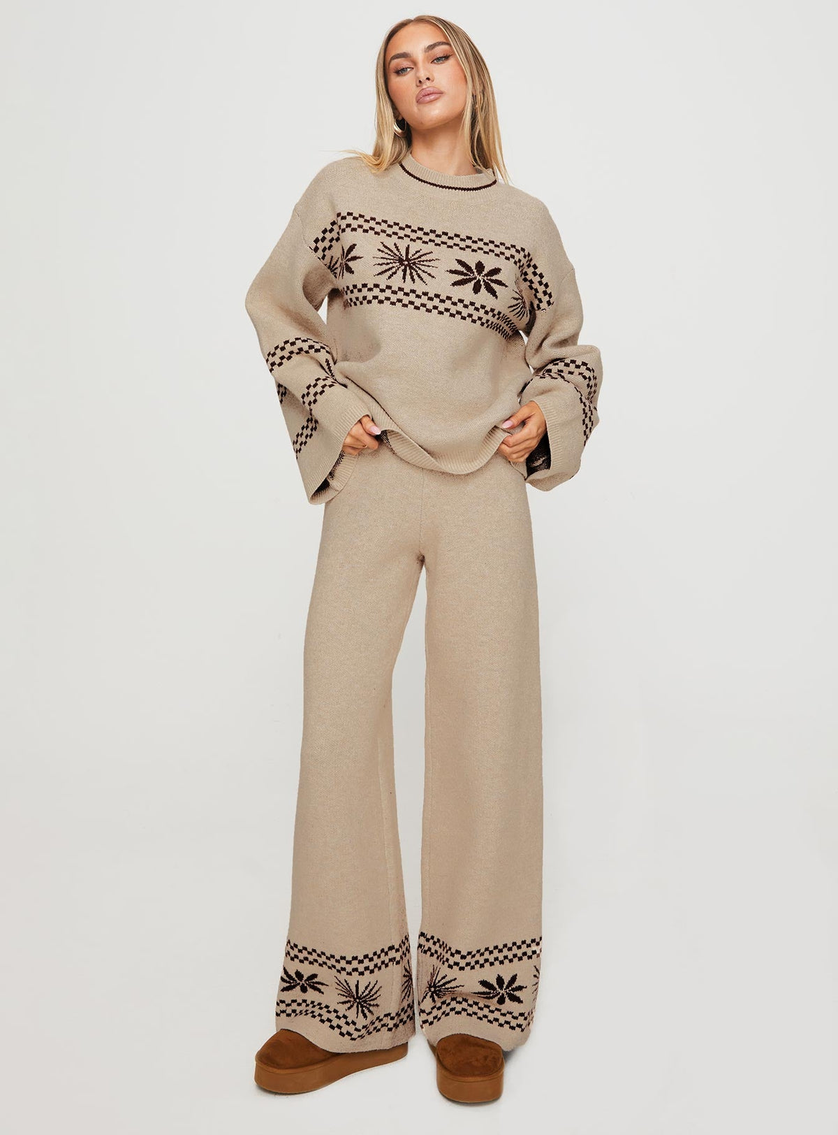 Women's Anok Graphic Sweater Cream / Brown
