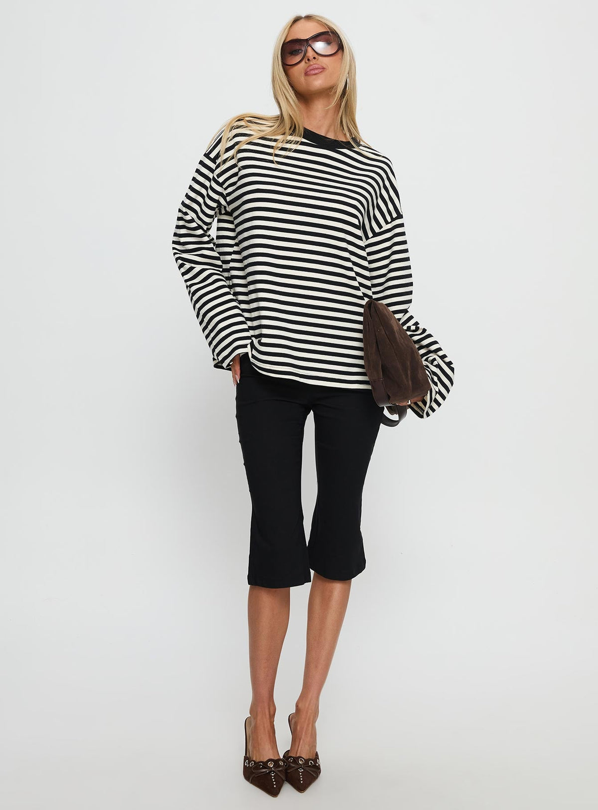 Women's Settle Down Long Sleeve Top Black / White Stripe