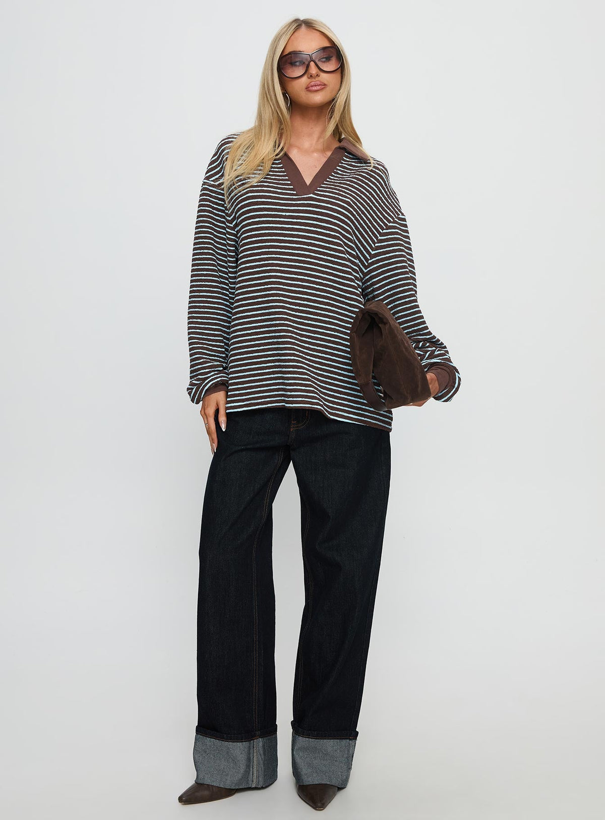 Women's Rigbys Collared Jumper Brown / Blue Stripe — Sweater