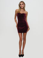 Women's Irena Velvet Strapless Mini Dress Burgundy — Dress