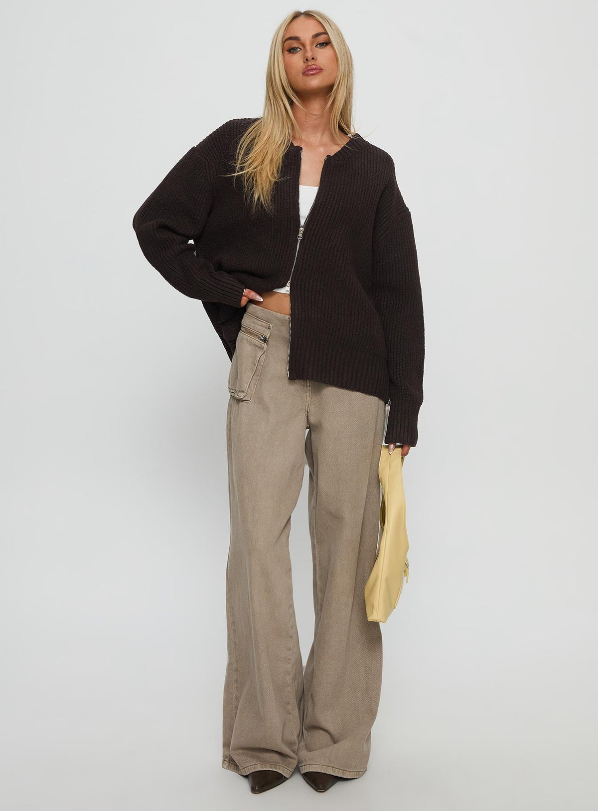 Women's Lexene Zip Through Jumper Chocolate — Sweater