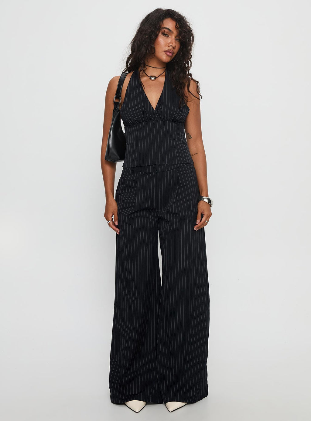 Women's All She Wrote Halter Tailored Set Navy Stripe