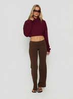 Women's Daily Define Foldover Waist Pants Brown