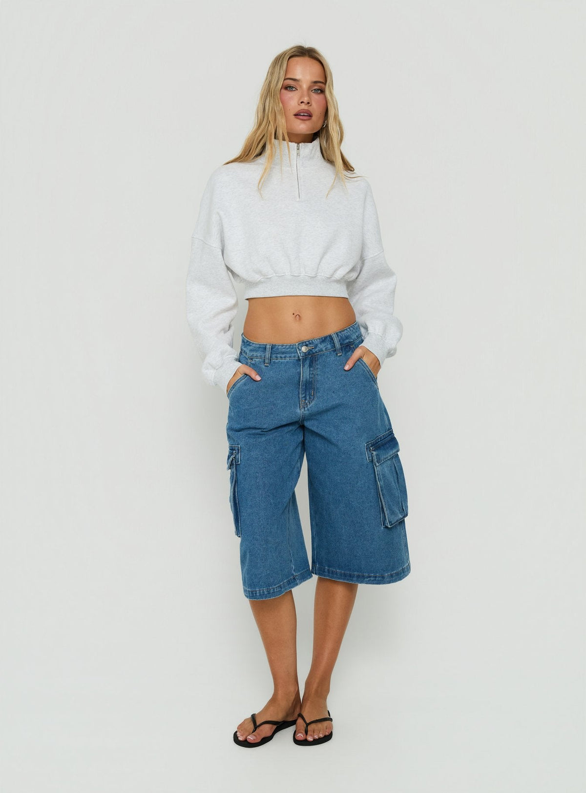 Women's Astridd 3/4 Zip Cropped Jumper Grey Marle — Sweater