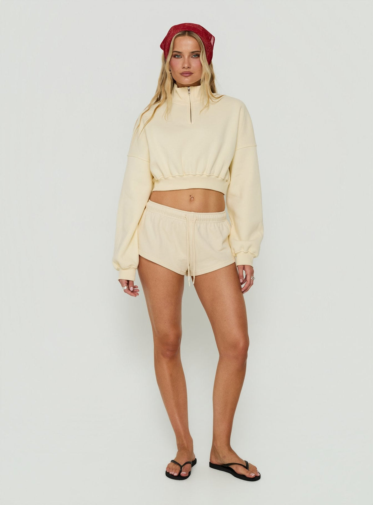 Women's Astridd 3/4 Zip Cropped Jumper Cream — Sweater