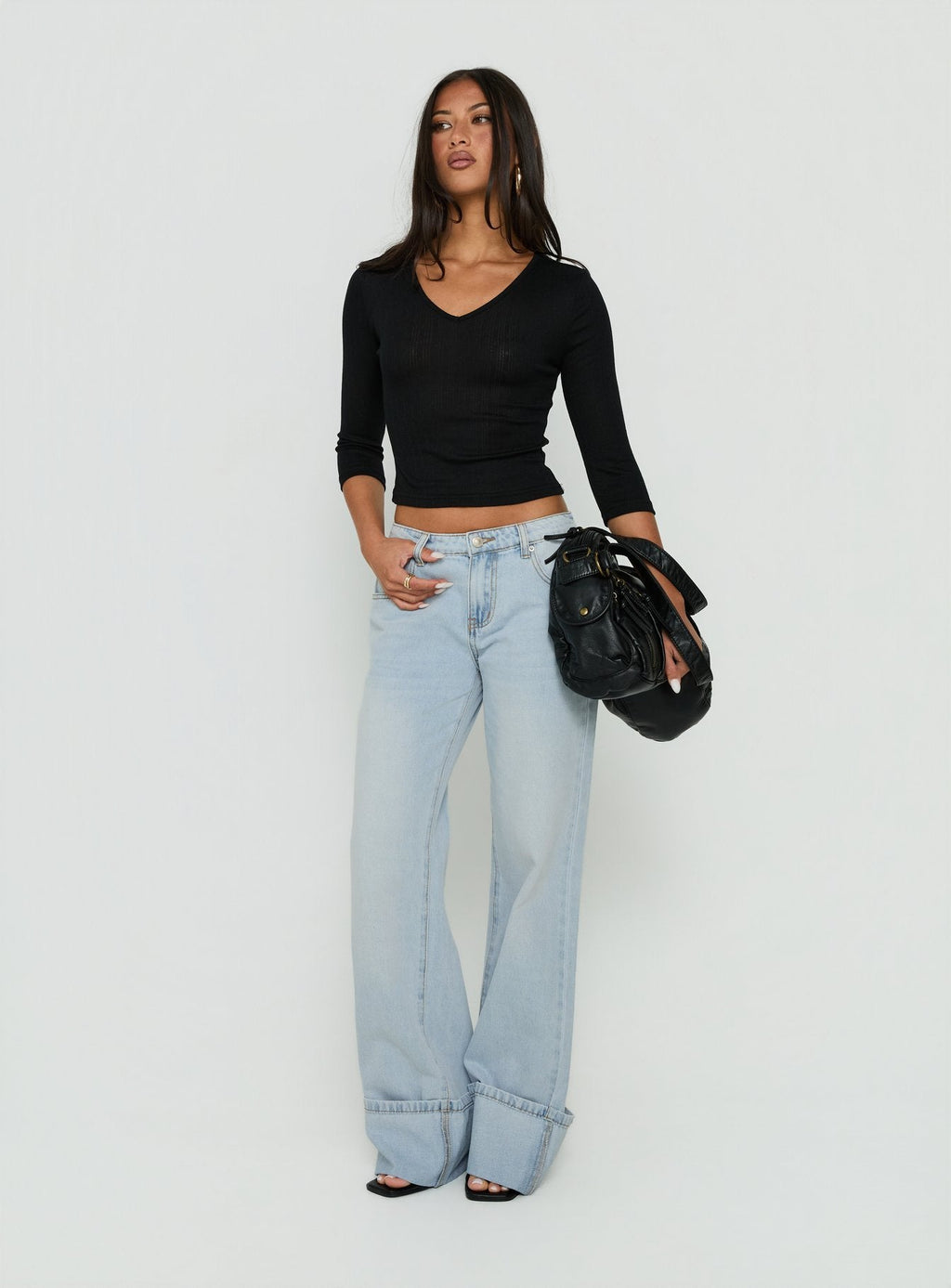 Women's Ezia Wide Cuff Baggy Jeans Light Blue Wash