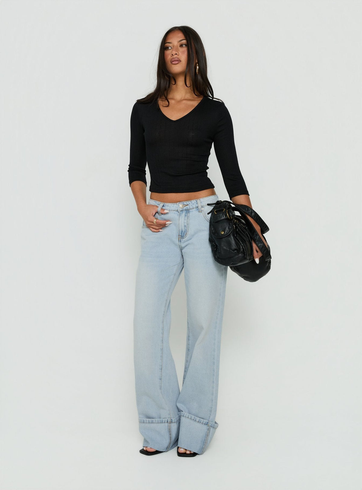 Women's Ezia Wide Cuff Baggy Jeans Light Blue Wash