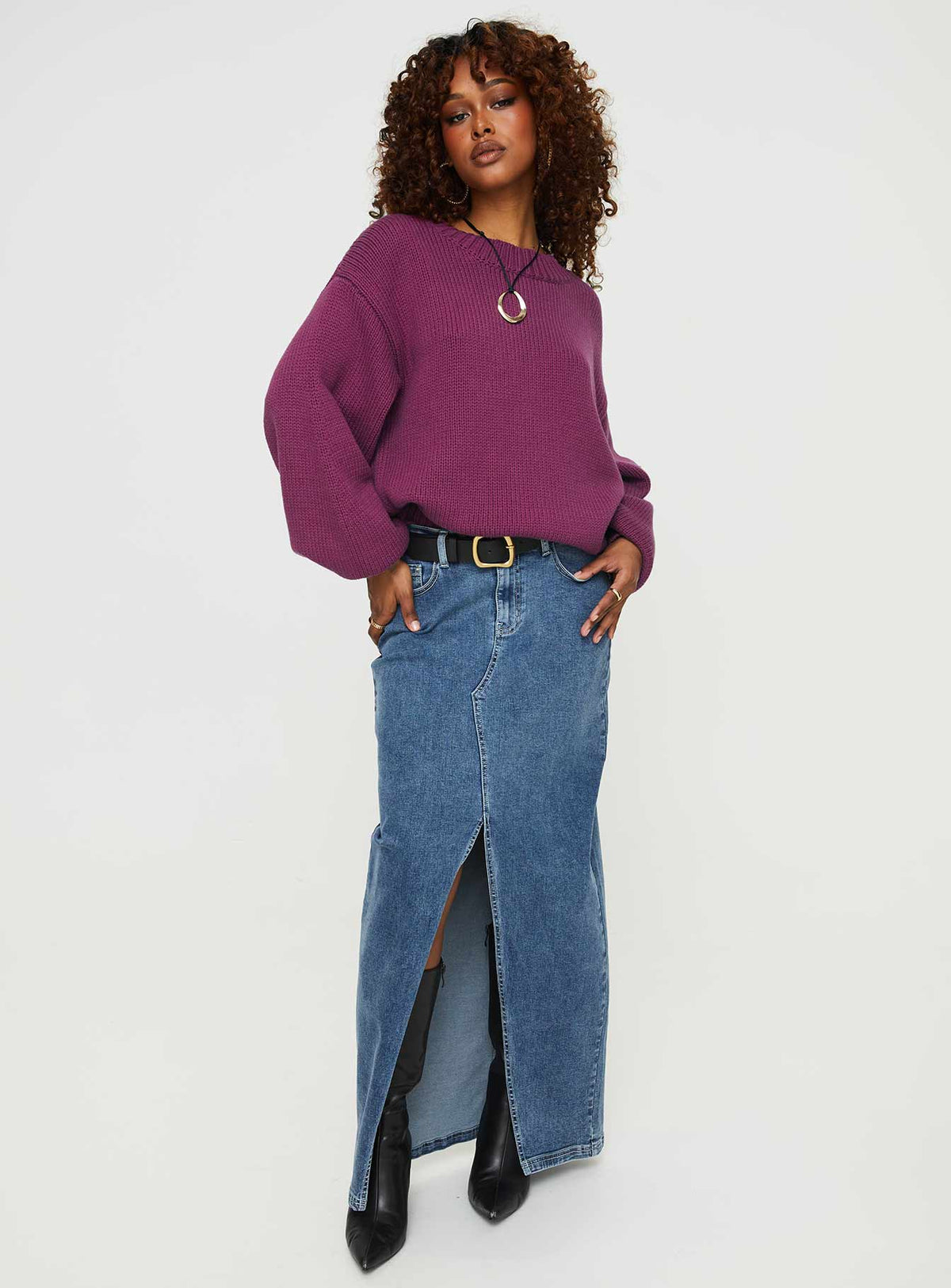 Women's Harmony Balloon Sleeve Knit Sweater Burgundy