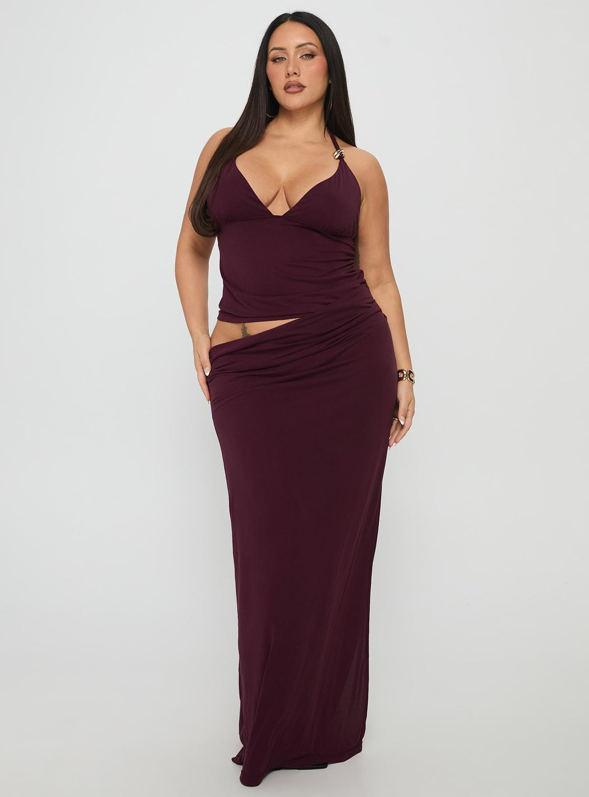 Women's Imeraldia Hardware Halter Maxi Dress Currant Curve — Dress