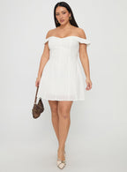 Women's Rosebud Broderie Off The Shoulder Mini Dress White Curve — Dress