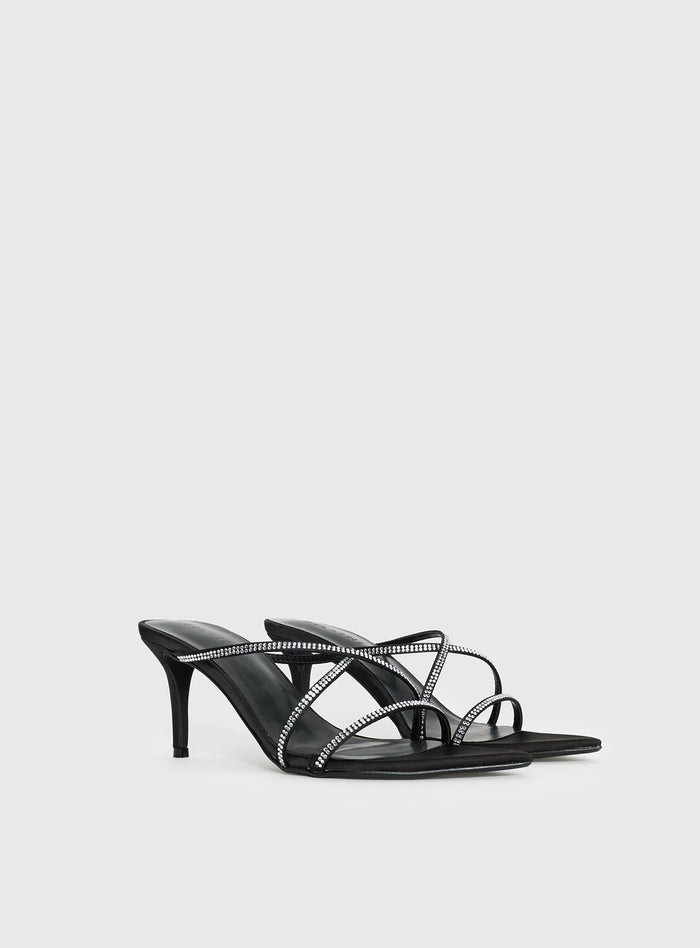 Women's Billini Effy Heels Black Satin Diamante