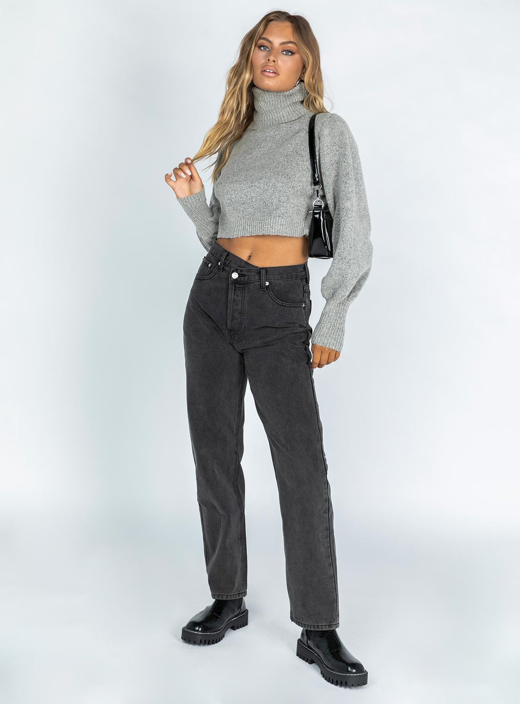 Women's Zahara Cropped Turtleneck Sweater Grey
