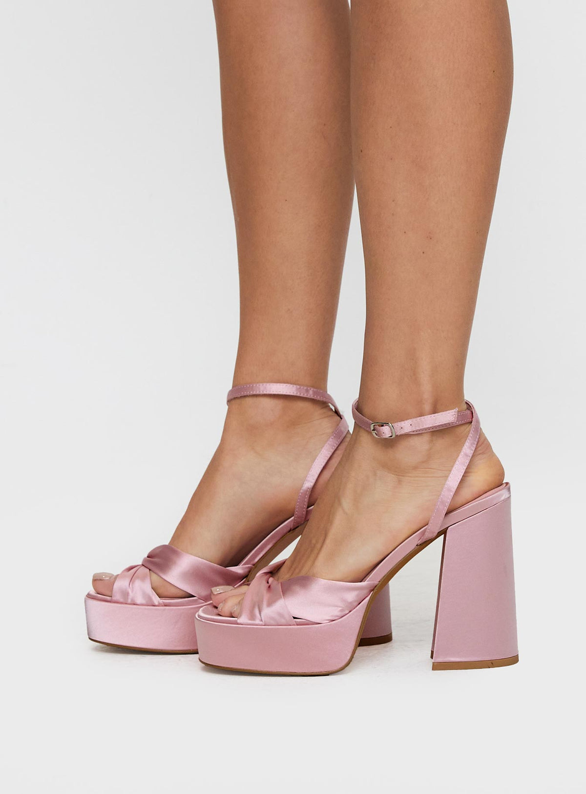 Women's Everlasting Satin Platform Heels Baby Pink