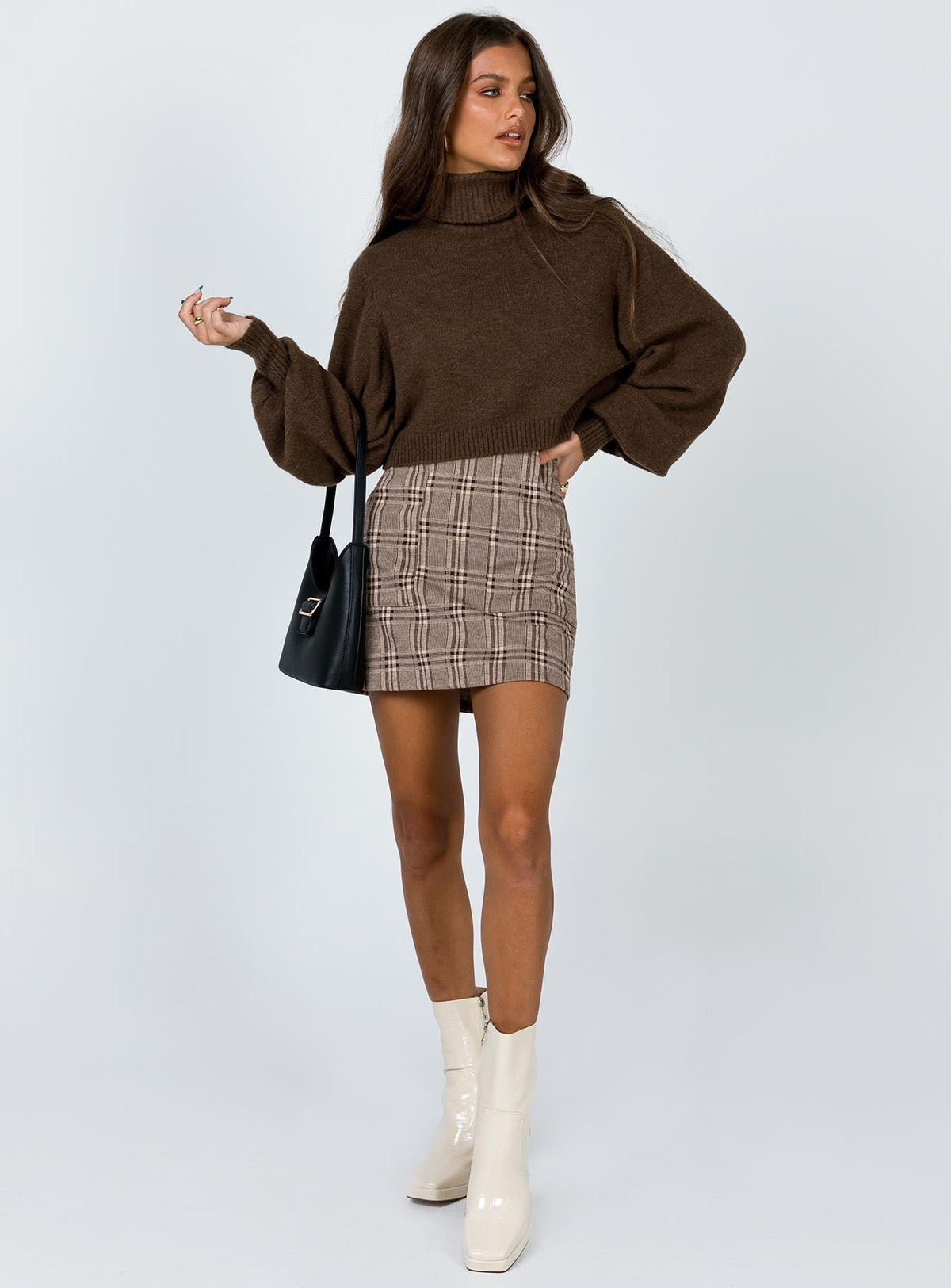 Women's Zahara Cropped Turtleneck Sweater Brown
