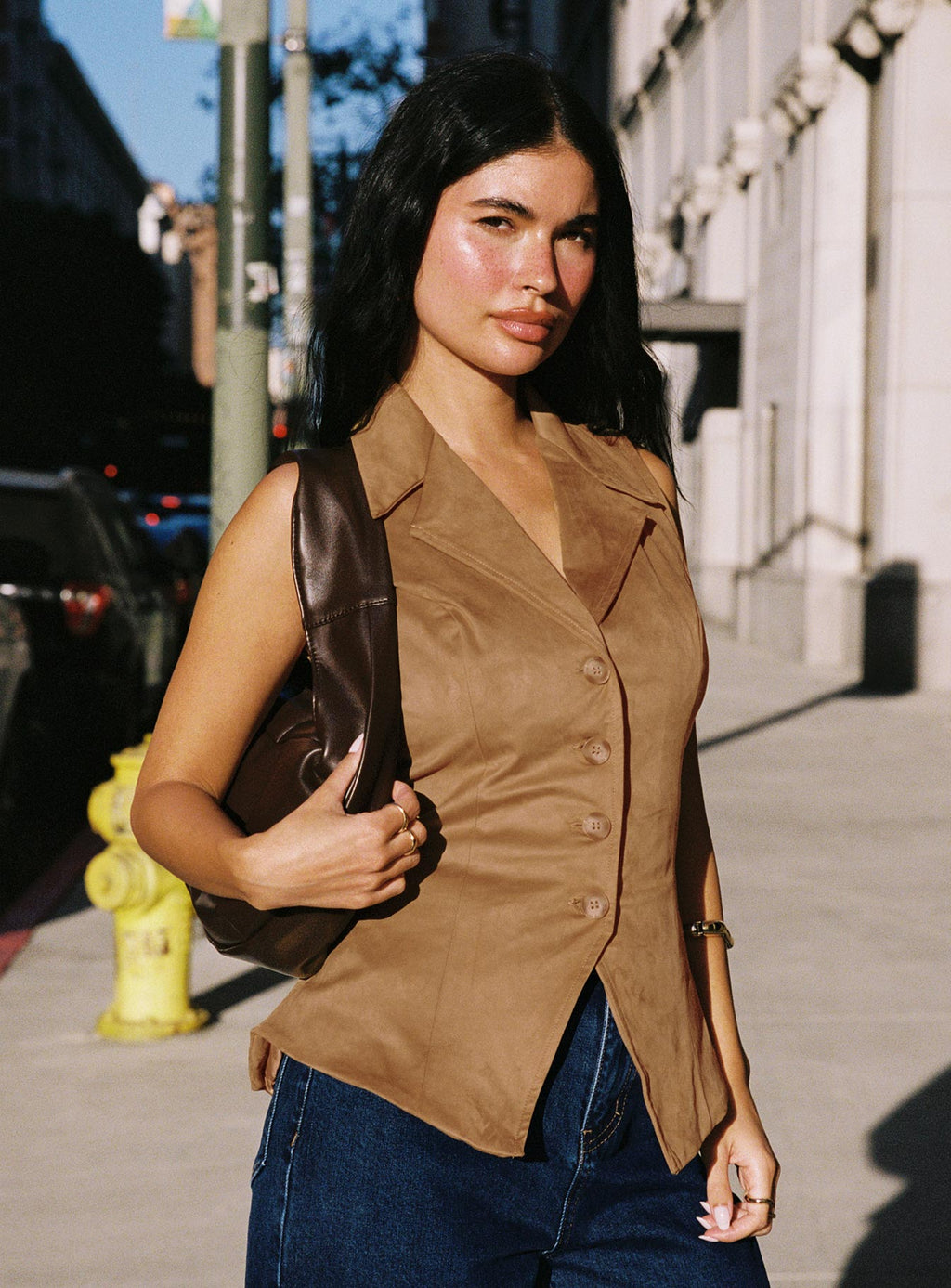Women's Oh So Retro Faux Suede Vest Beige — Top