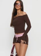 Women's Baseline Rib Micro Shorts Brown / Pink