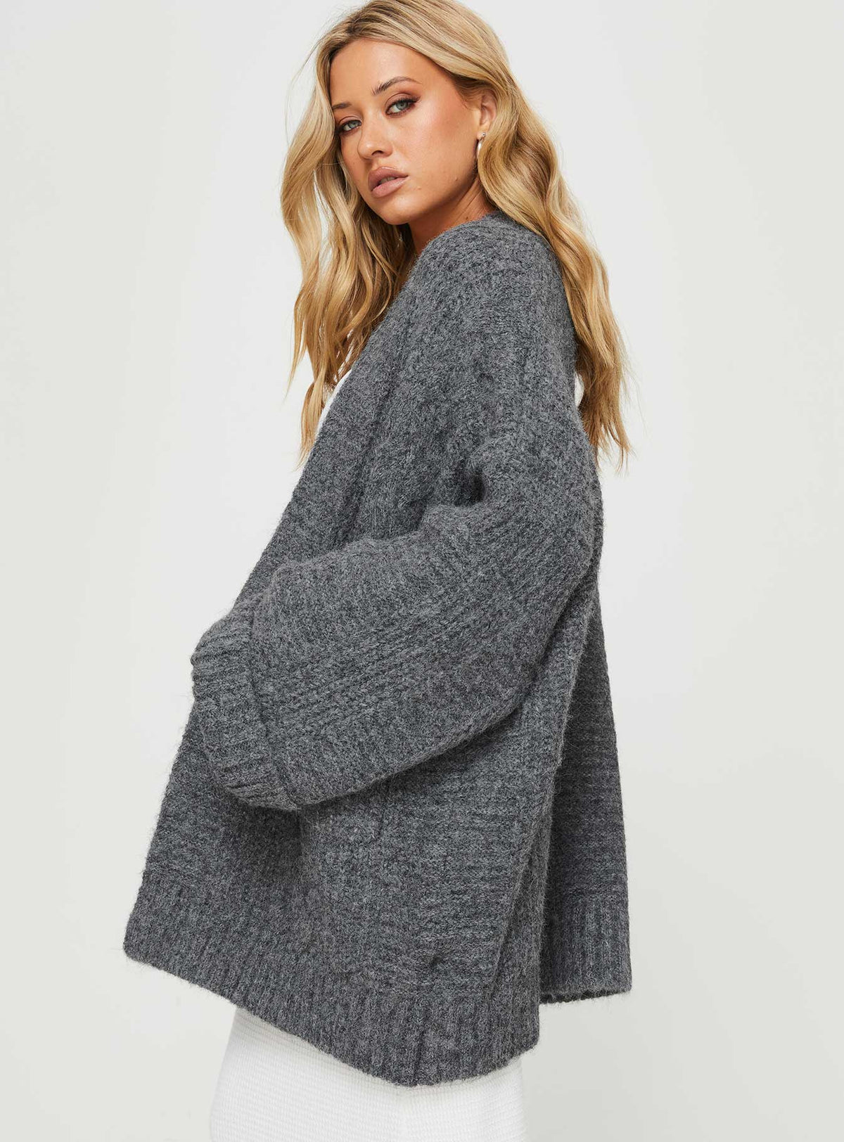 Women's Paisleigh Cable Knit Cardigan Charcoal — Sweater