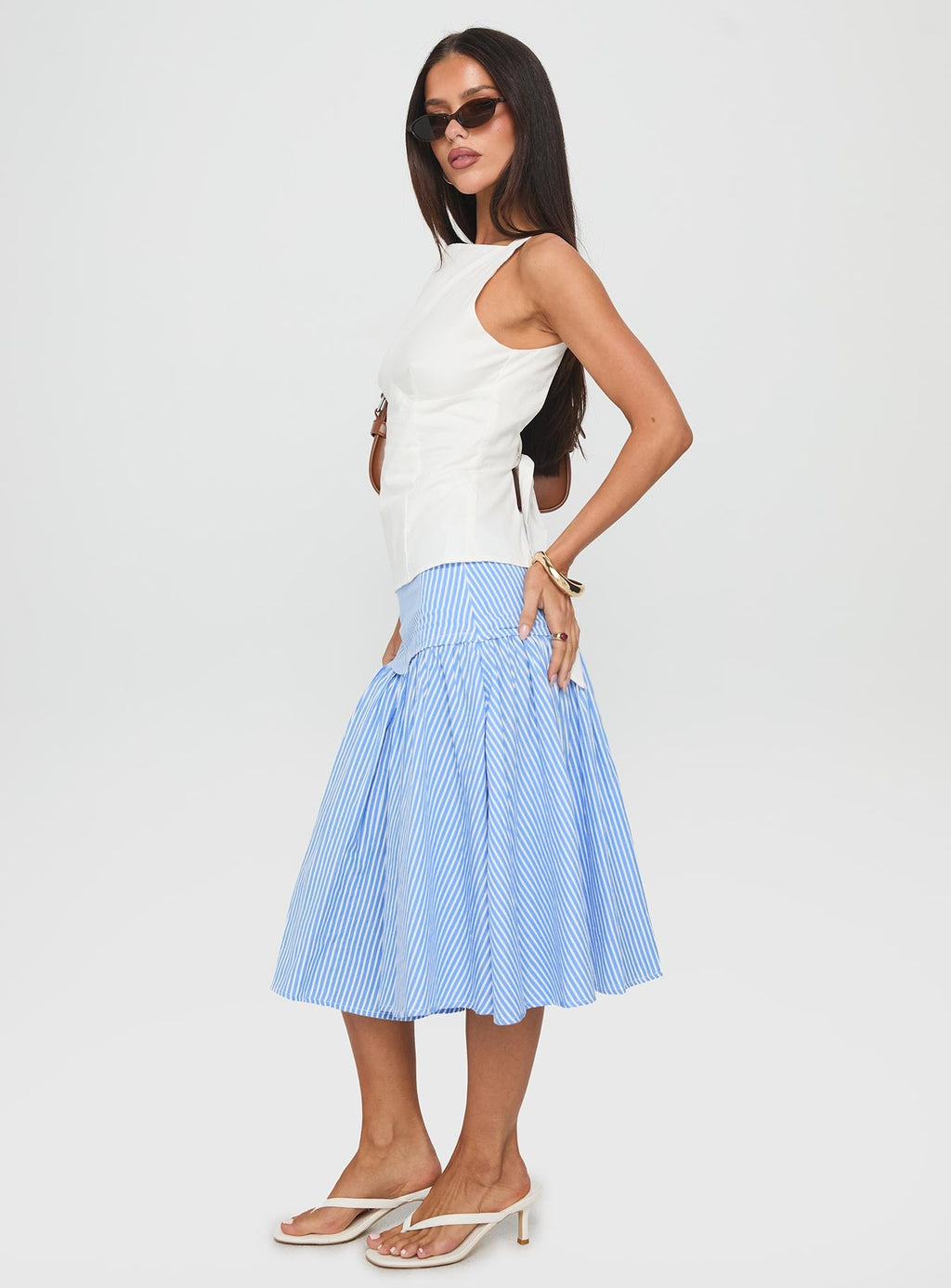 Women's Raelan Tiered Midi Skirt Blue Stripe