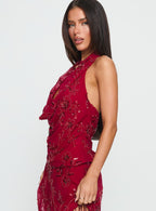 Women's Twilight Zone Beaded Cowl Neck Top Red