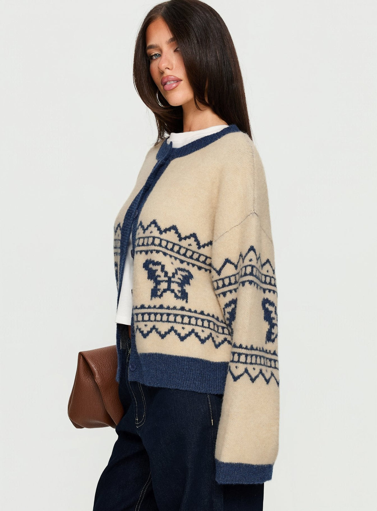Women's Wynoni Alpine Knit Cardigan Beige / Navy — Sweater