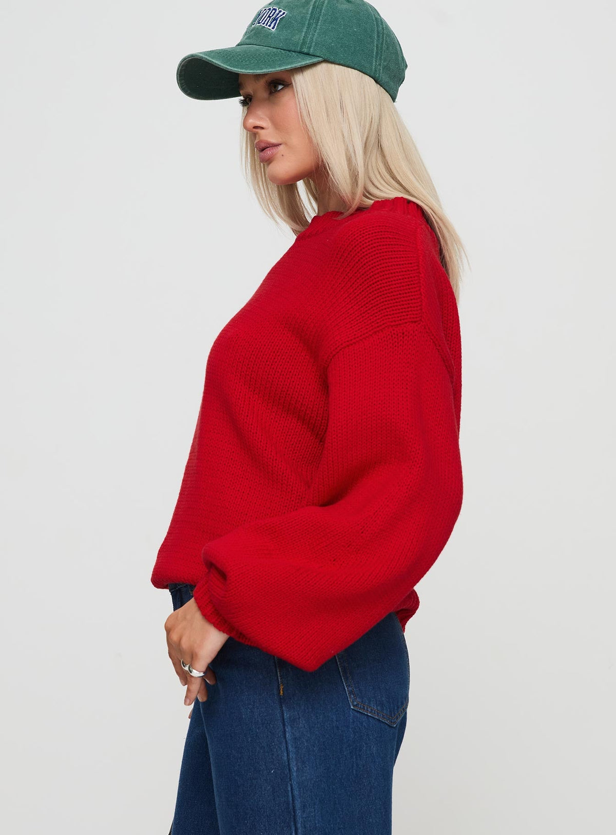 Women's Harmony Balloon Sleeve Knit Sweater Red
