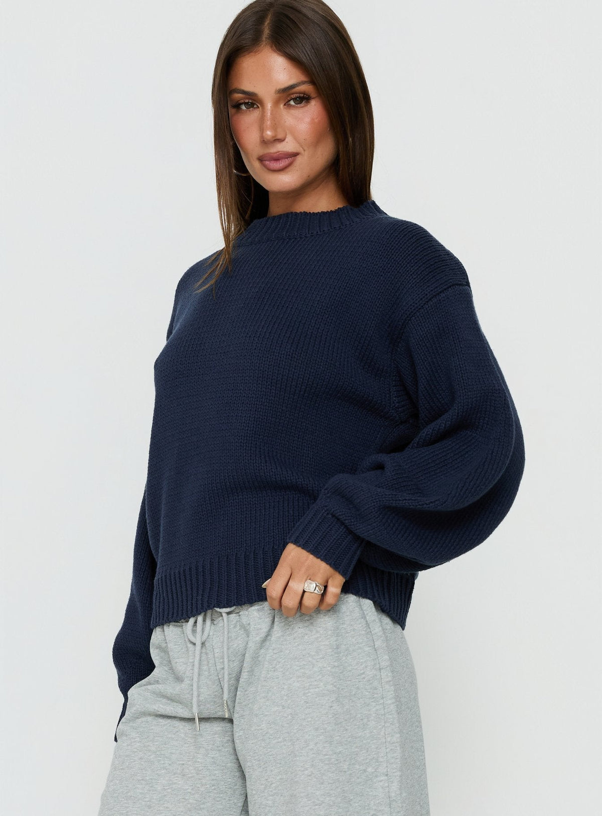 Women's Harmony Balloon Sleeve Knit Sweater Navy