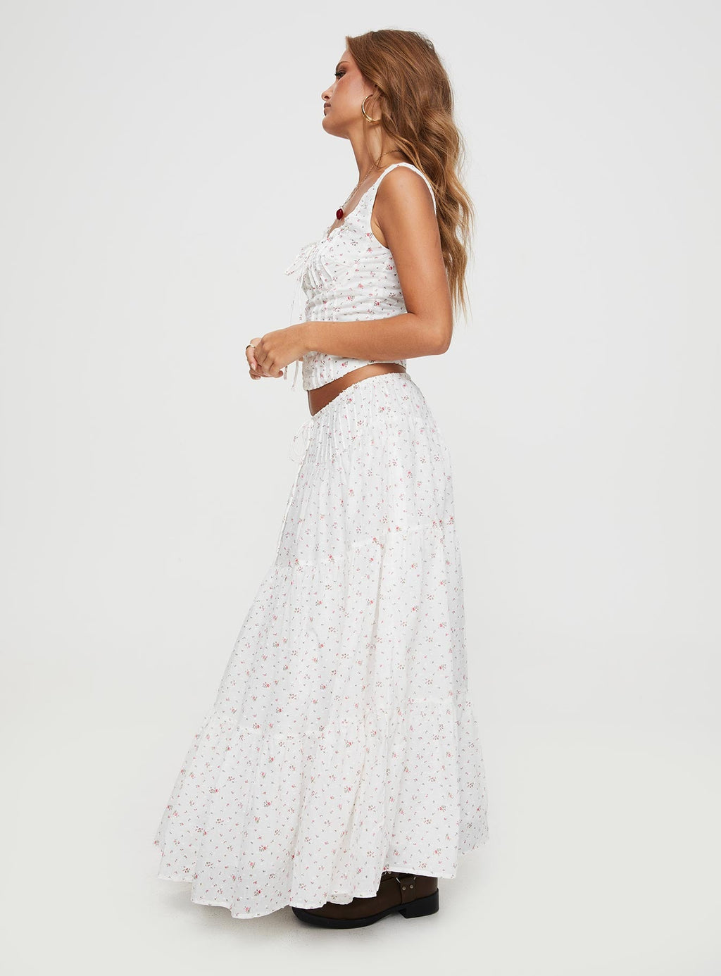 Women's Cherry On Top Maxi Skirt White Floral