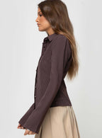 Women's Anni Pinstripe Shirt Brown Petite — Top