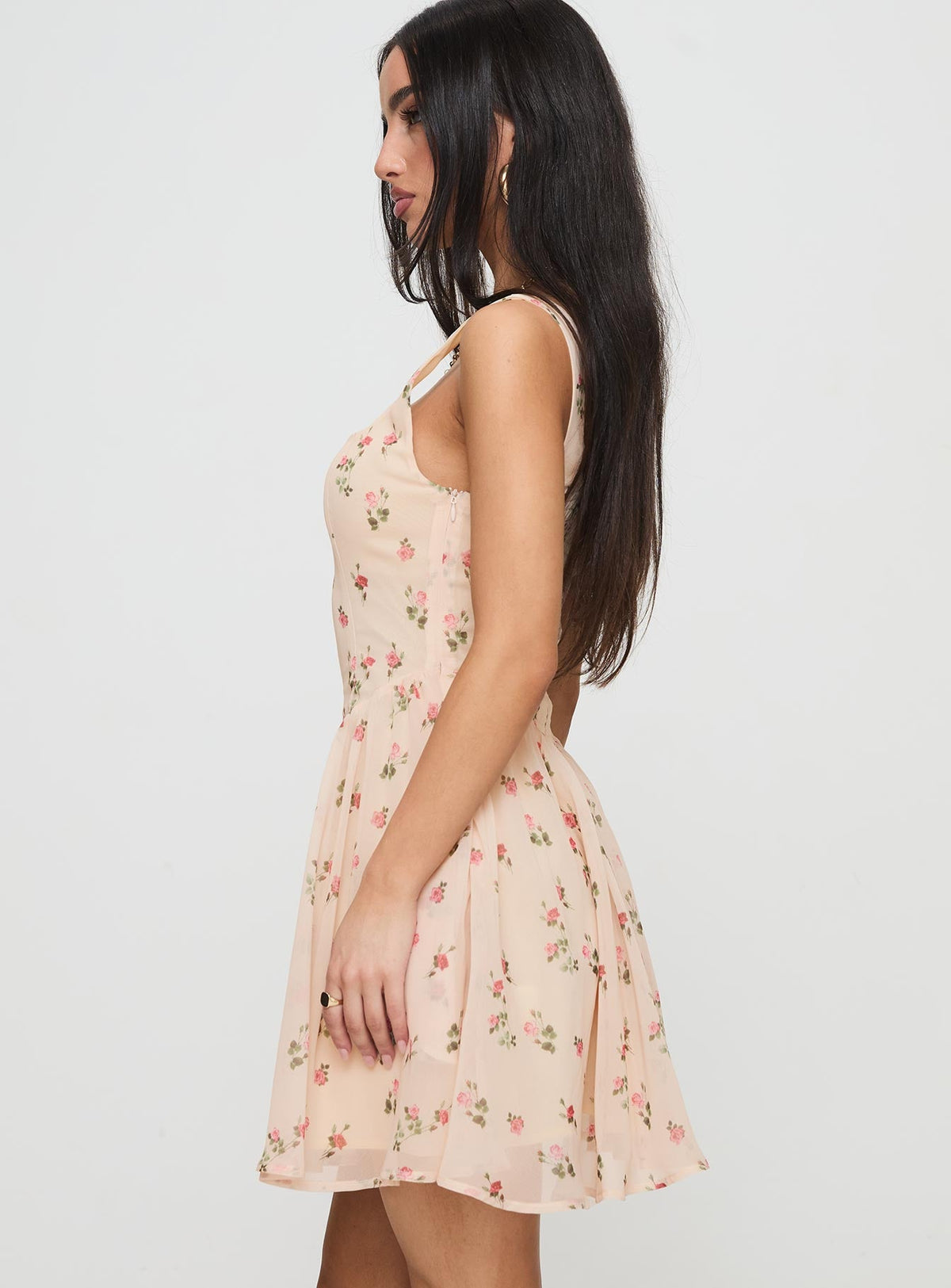 Women's Straplie Mini Dress Cream Floral — Dress