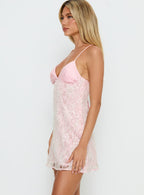 Women's Disco Lights Sequin Lace Mini Dress Pink — Dress