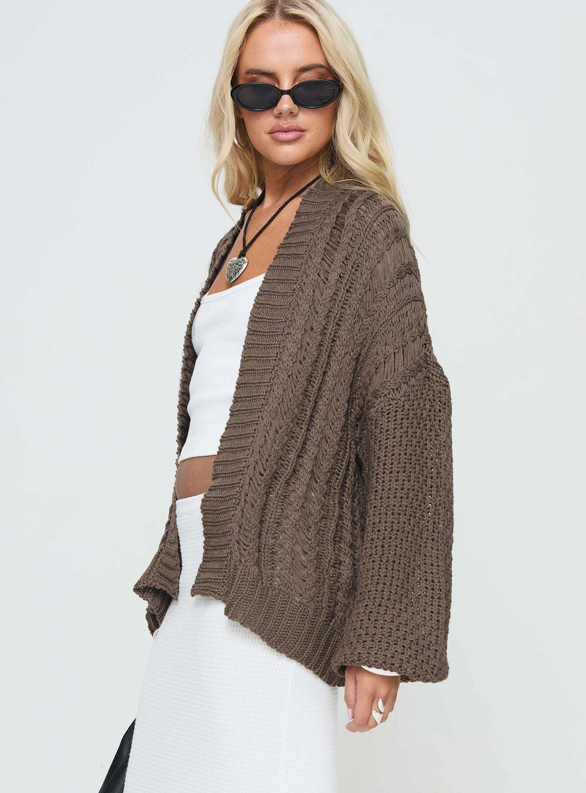 Women's Abner Cable Cardigan Brown — Sweater
