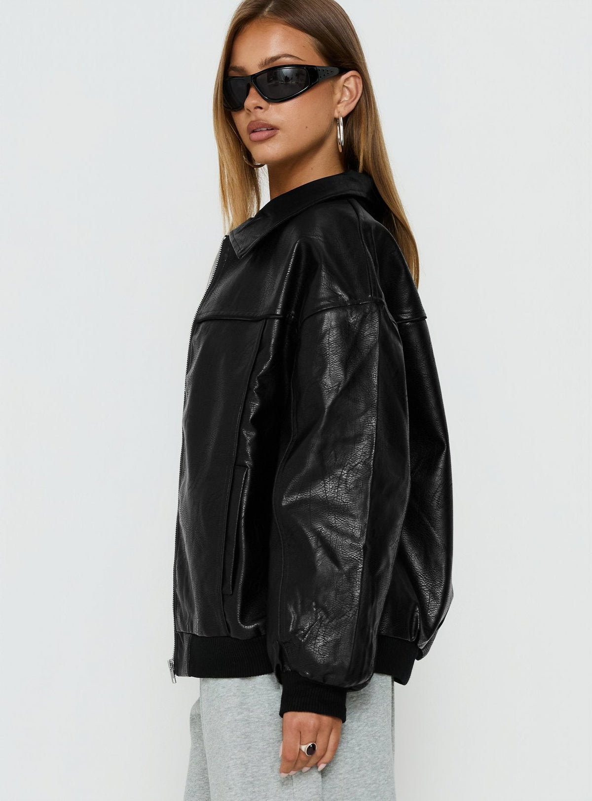 Women's Goldsmith Faux Leather Bomber Jacket Black