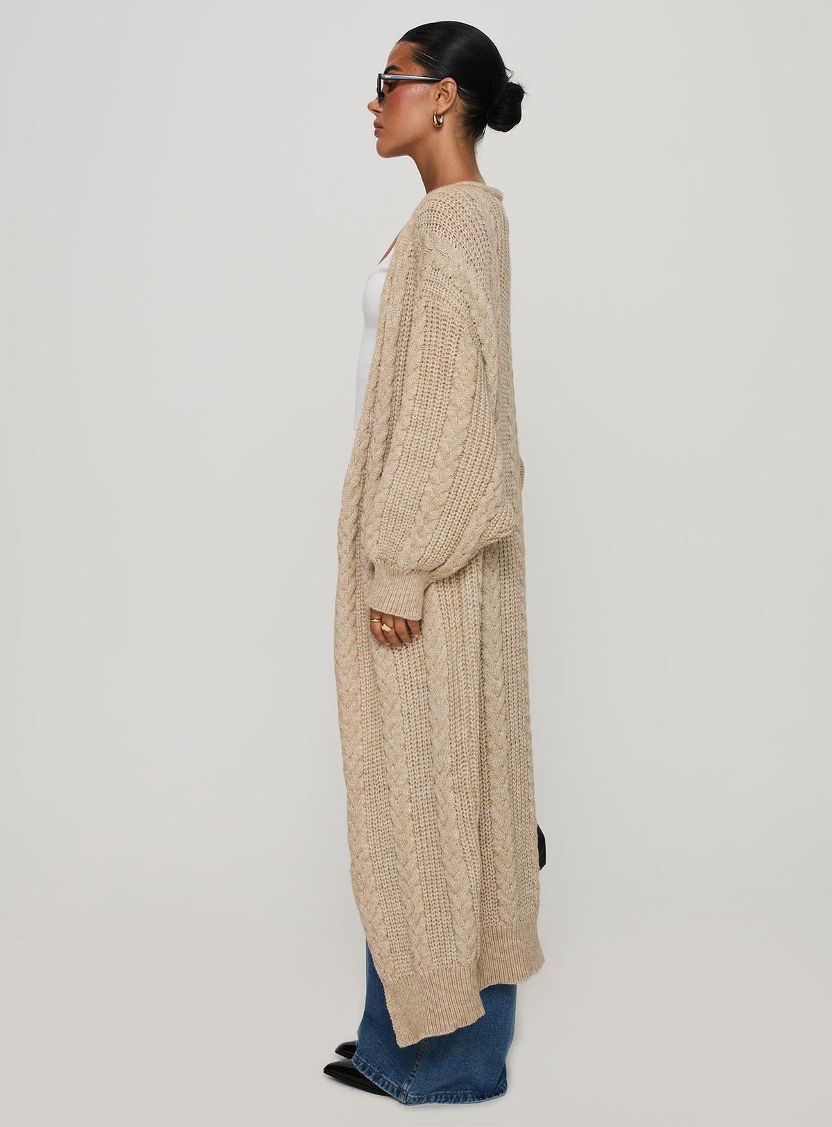 Women's Orkid Cable Knit Cardigan Beige — Sweater