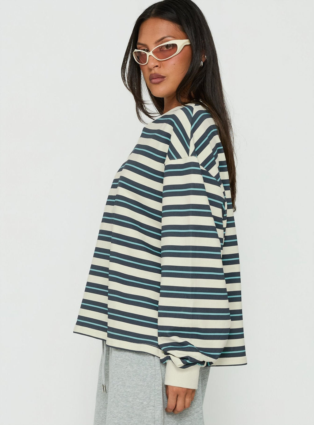Women's Opollo V Neck Jumper Blue Multi Stripe — Sweater