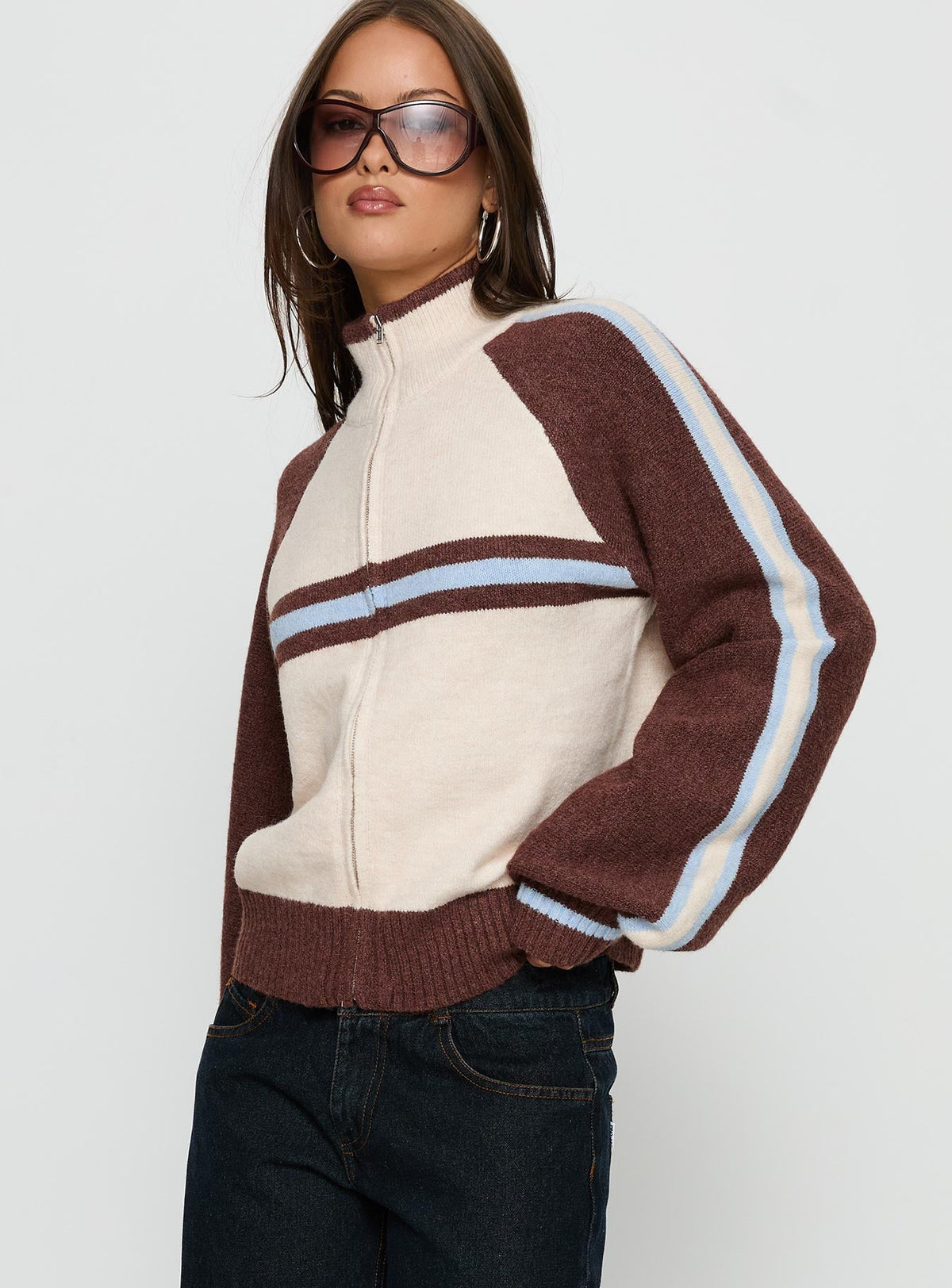 Women's Lexanne Zip Through Knit Jumper Cream Multi — Sweater