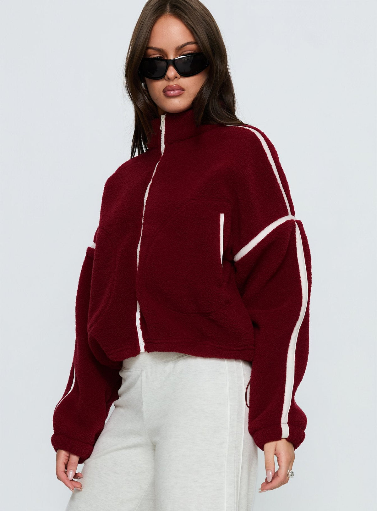 Women's Sammee Polar Fleece Contrast Zip Through Jacket Red — Sweater