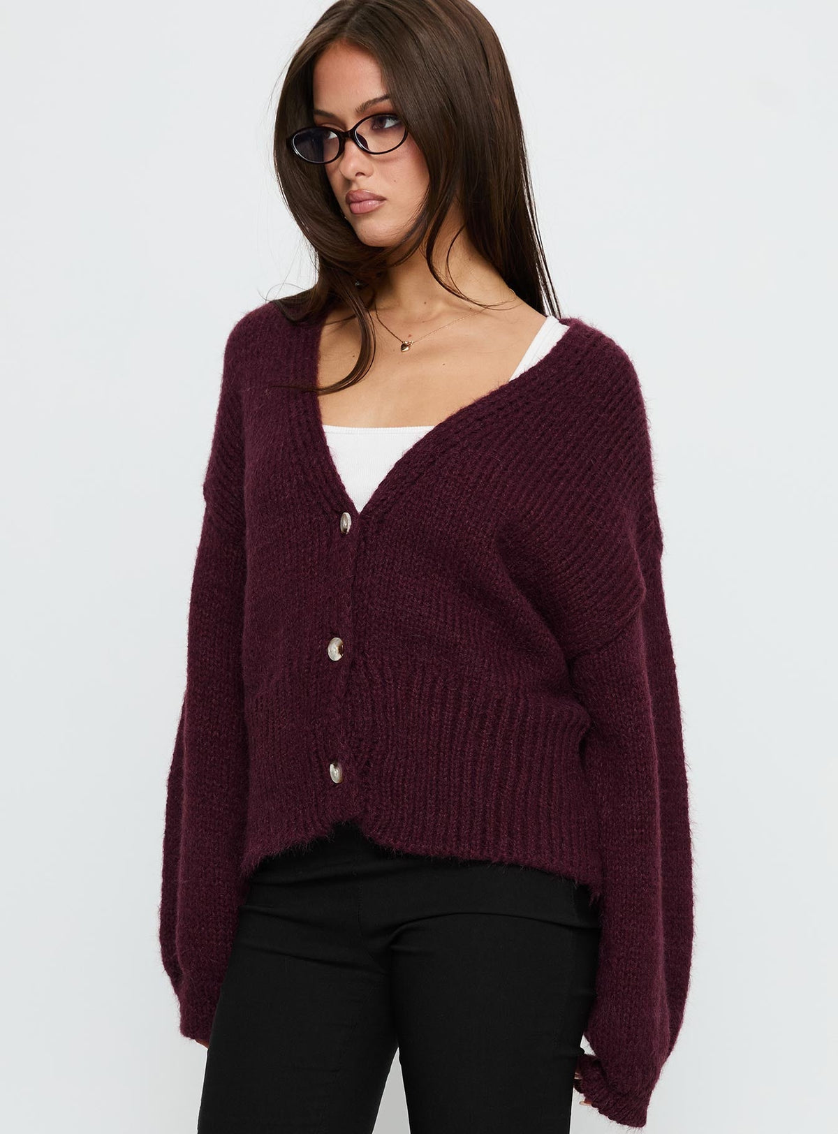 Women's Yasmyn Knit Cardigan Burgundy — Sweater