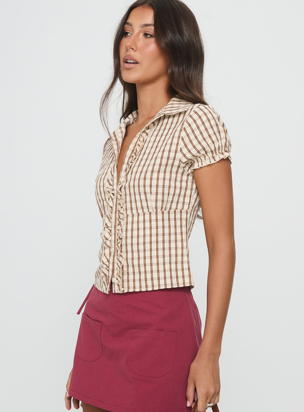Women's Arla Blouse Brown Check