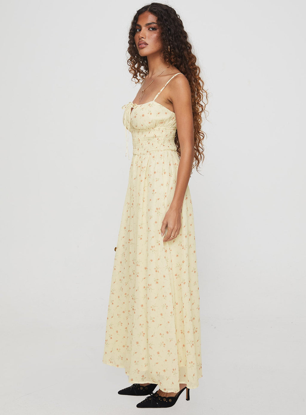 Women's Pearle Shirred Maxi Dress Cream Floral — Dress