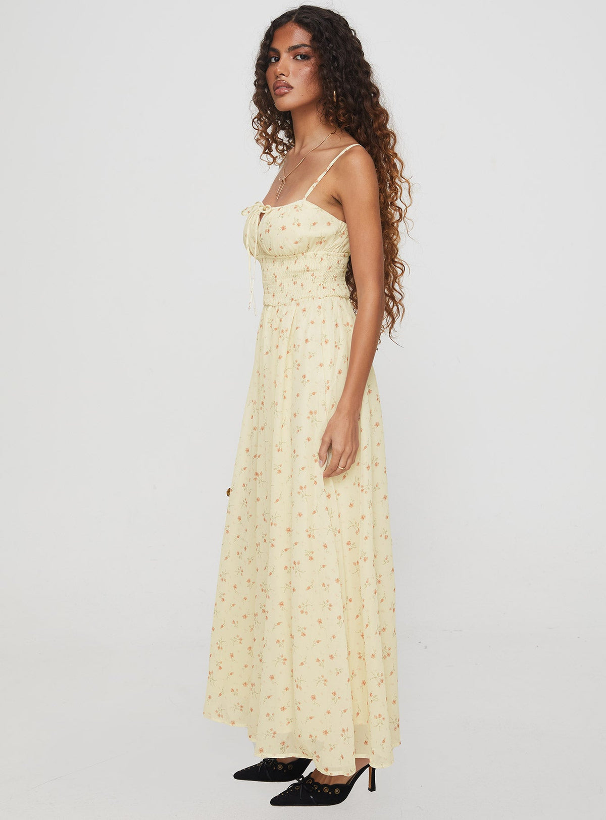 Women's Pearle Shirred Maxi Dress Cream Floral — Dress