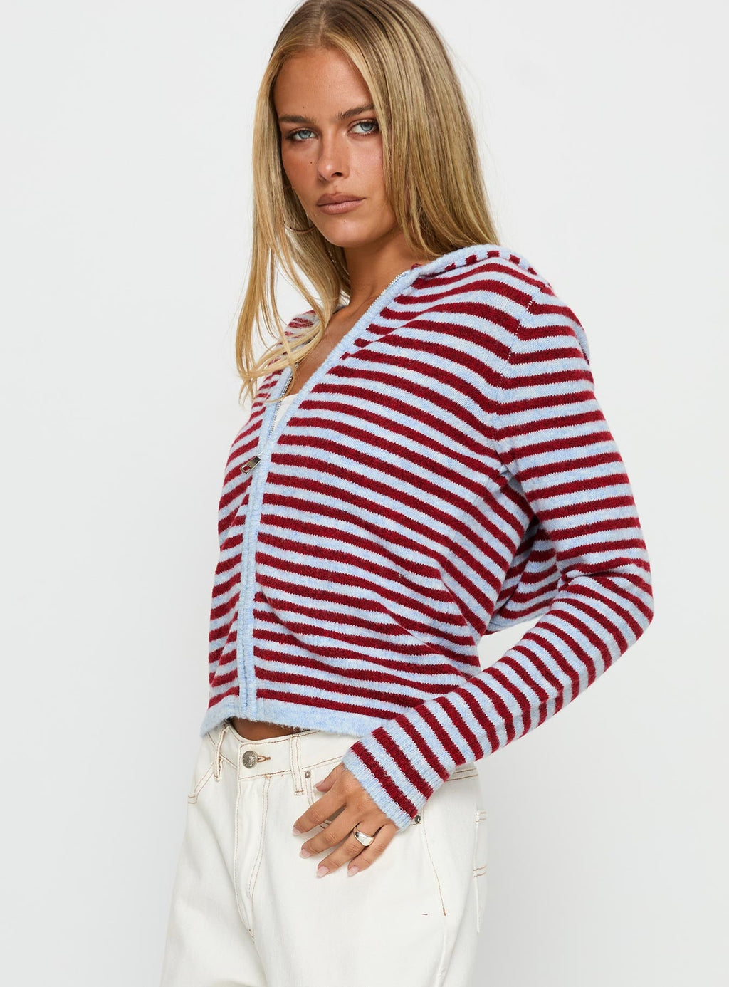 Women's Superstars Zip Through Hoodie Blue / Red Stripe — Sweater