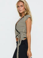 Women's Meltwater Lace Trim Wrap Detail Top Black Check