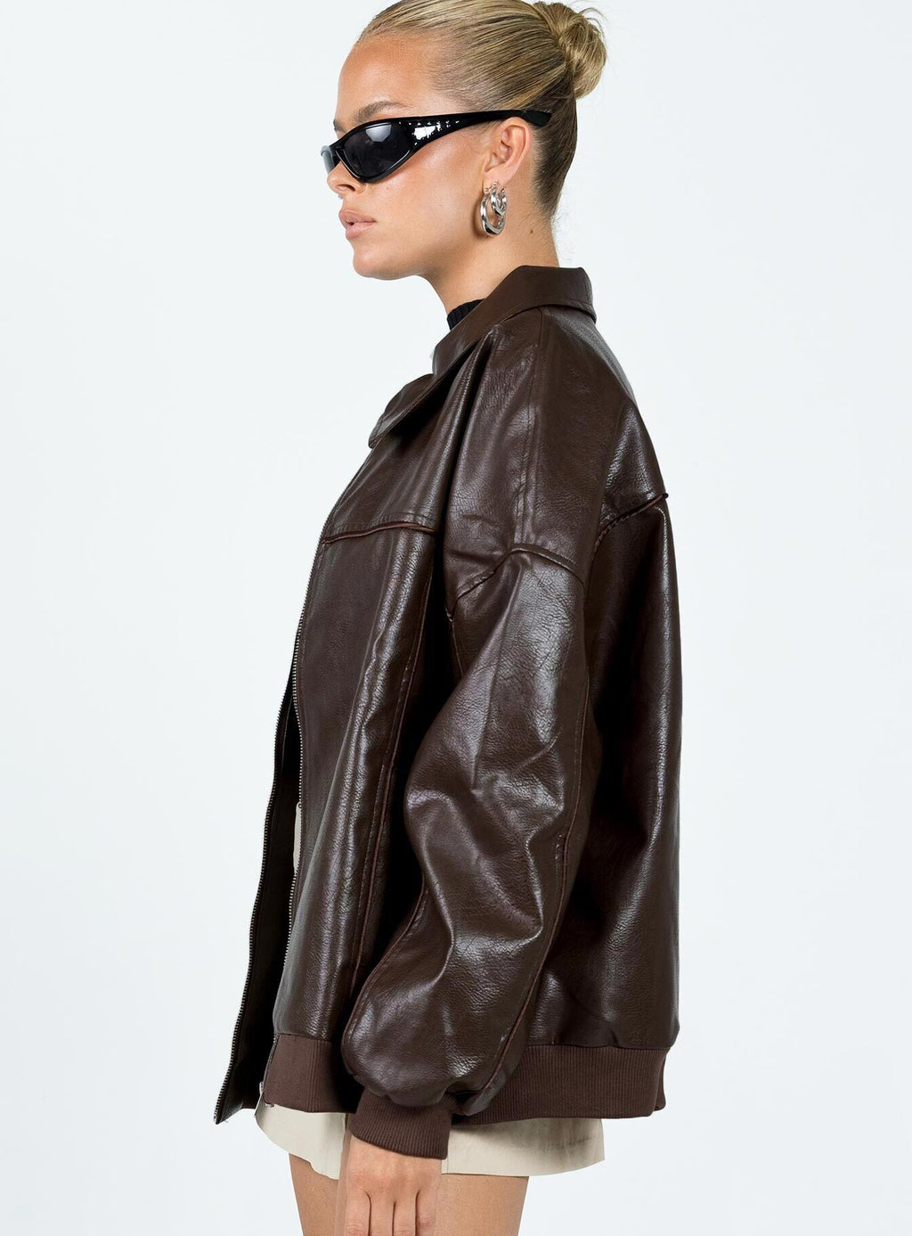 Women's Goldsmith Faux Leather Bomber Jacket Brown