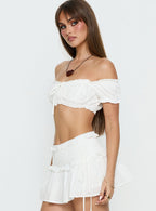 Women's Corabel Off Shoulder Micro Crop Top White