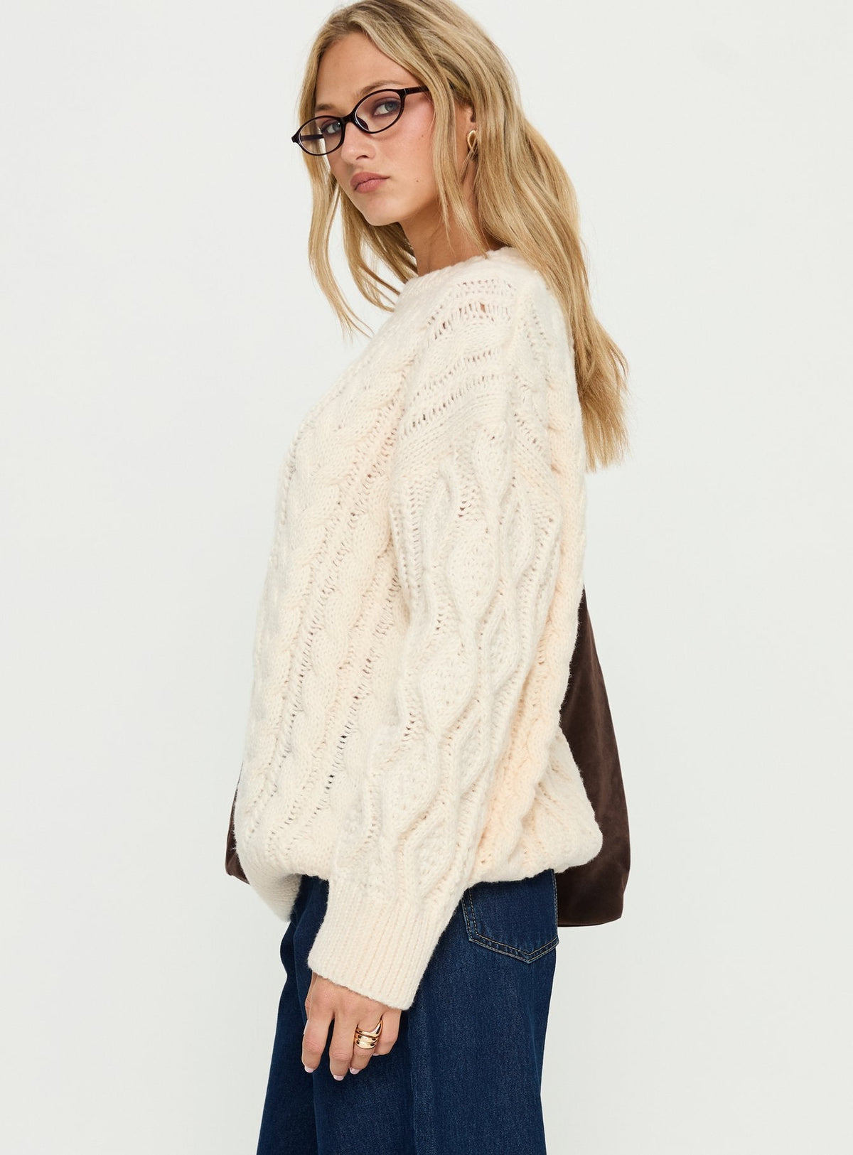 Women's Rorey Cable Knit Crew Neck Sweater White