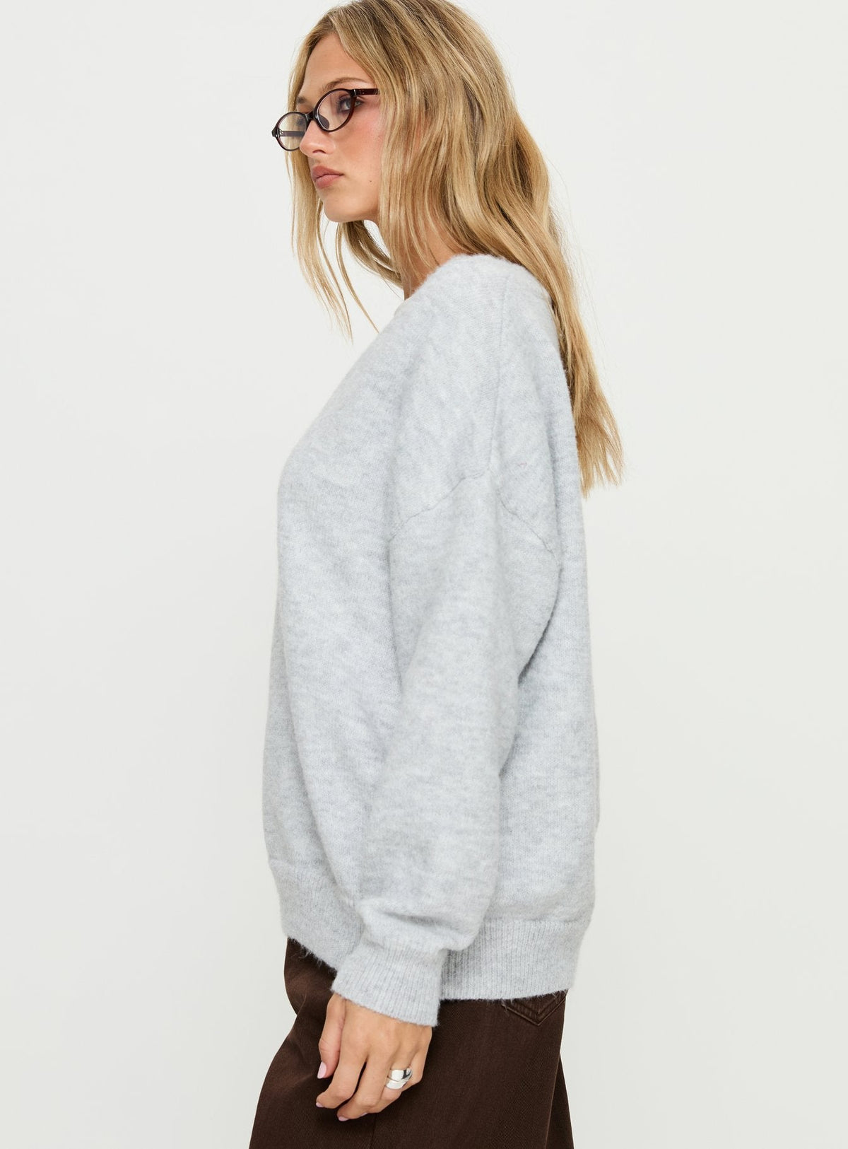 Women's Stay The Night V Neck Knit Sweater Grey Marle
