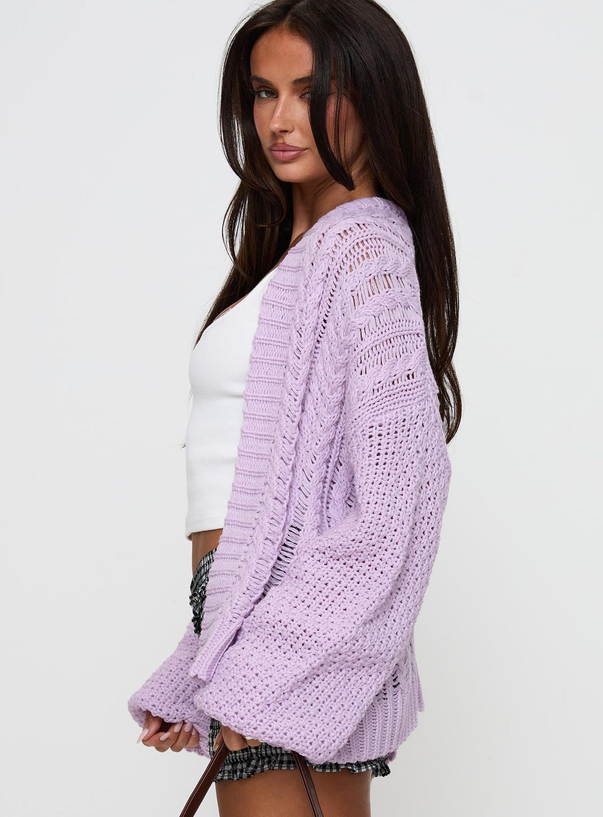 Women's Abner Cable Cardigan Lilac — Sweater